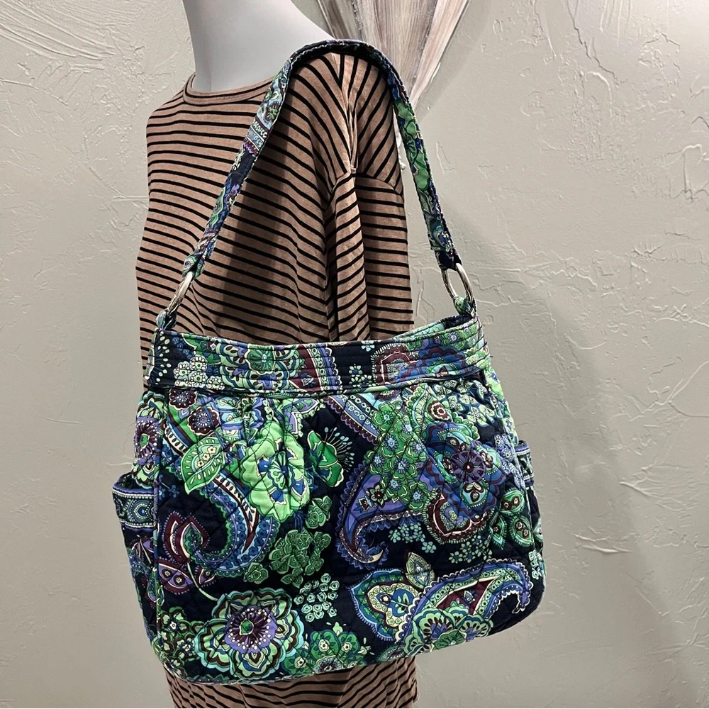 Vera Bradley Hobo Bag Black Green Blue Quilted‎ Shoulder Purse Blue raphsody